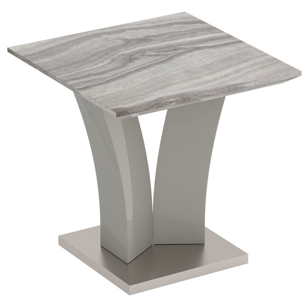 Worldwide Home Furnishings Napoli-accent Table - Modern Marble-look Design With Stylish Geometric Base In Warm Grey Finish Light Grey Faux Marble,Stainless Steel 501-545gy