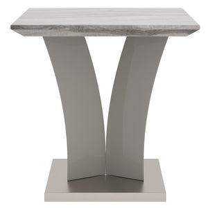 Worldwide Home Furnishings Napoli-accent Table - Modern Marble-look Design With Stylish Geometric Base In Warm Grey Finish Light Grey Faux Marble,Stainless Steel 501-545gy