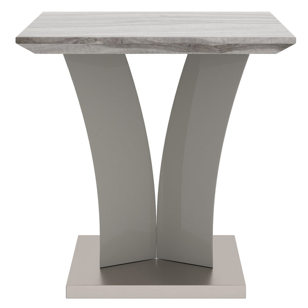 Worldwide Home Furnishings Napoli-accent Table - Modern Marble-look Design With Stylish Geometric Base In Warm Grey Finish Light Grey Faux Marble,Stainless Steel 501-545gy