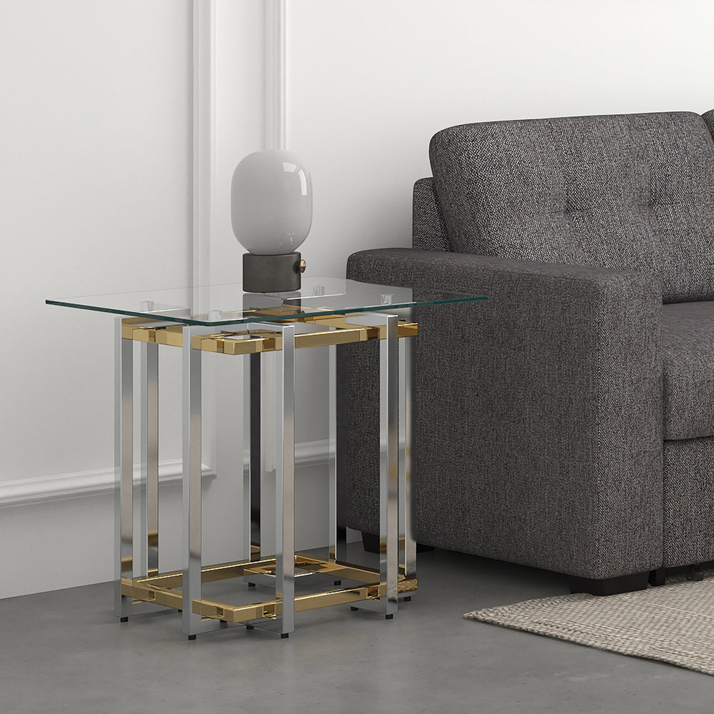 Worldwide Home Furnishings Florina-accent Table - Chic Silver & Gold Metal Glass Design, Geometric Style For Modern Spaces Silver,Gold Metal,Glass 501-561ch