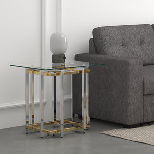 Worldwide Home Furnishings Florina-accent Table - Chic Silver & Gold Metal Glass Design, Geometric Style For Modern Spaces Silver,Gold Metal,Glass 501-561ch