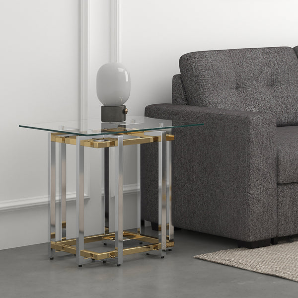 Worldwide Home Furnishings Florina-accent Table - Chic Silver & Gold Metal Glass Design, Geometric Style For Modern Spaces Silver,Gold Metal,Glass 501-561ch