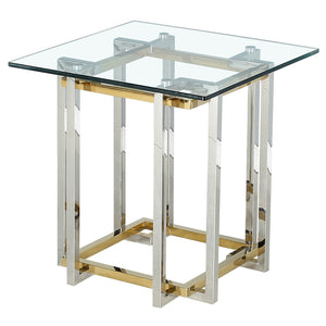 Worldwide Home Furnishings Florina-accent Table - Chic Silver & Gold Metal Glass Design, Geometric Style For Modern Spaces Silver,Gold Metal,Glass 501-561ch