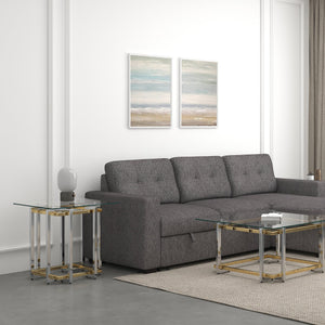 Worldwide Home Furnishings Florina-accent Table - Chic Silver & Gold Metal Glass Design, Geometric Style For Modern Spaces Silver,Gold Metal,Glass 501-561ch