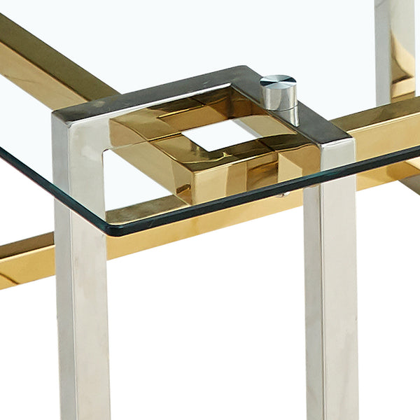 Worldwide Home Furnishings Florina-accent Table - Chic Silver & Gold Metal Glass Design, Geometric Style For Modern Spaces Silver,Gold Metal,Glass 501-561ch