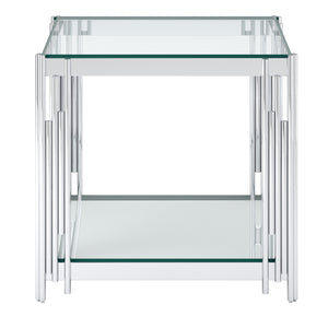 Worldwide Home Furnishings Estrel-accent Table – Contemporary Two-tier Glass-mirror Design For Stylish Living Room Or Bedroom Silver Metal,Glass 501-630ch_L