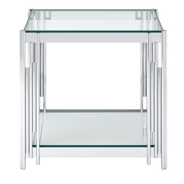 Worldwide Home Furnishings Estrel-accent Table – Contemporary Two-tier Glass-mirror Design For Stylish Living Room Or Bedroom Silver Metal,Glass 501-630ch_L