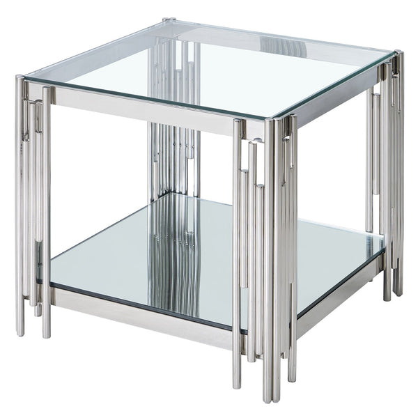 Worldwide Home Furnishings Estrel-accent Table – Contemporary Two-tier Glass-mirror Design For Stylish Living Room Or Bedroom Silver Metal,Glass 501-630ch_L