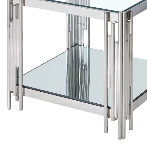 Worldwide Home Furnishings Estrel-accent Table – Contemporary Two-tier Glass-mirror Design For Stylish Living Room Or Bedroom Silver Metal,Glass 501-630ch_L