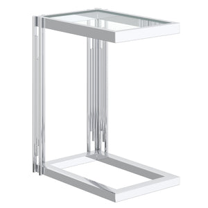 Worldwide Home Furnishings Estrel-accent Table: Contemporary Art-deco Design With Polished Metal Frame & Clear Glass Top Silver Metal,Glass 501-630ch_S