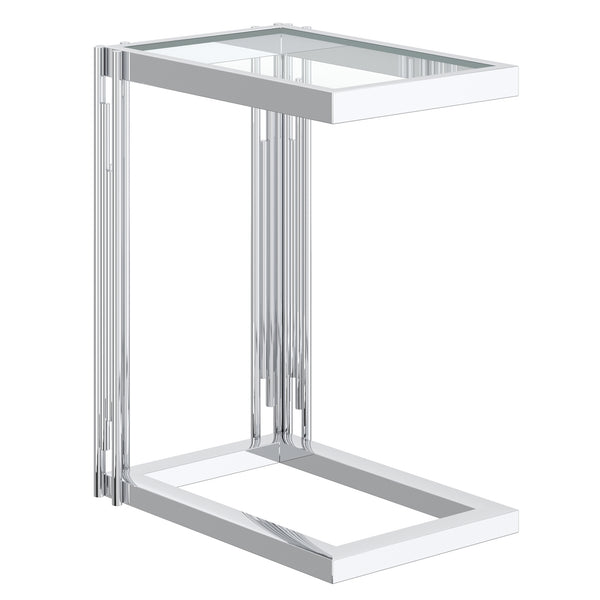 Worldwide Home Furnishings Estrel-accent Table: Contemporary Art-deco Design With Polished Metal Frame & Clear Glass Top Silver Metal,Glass 501-630ch_S