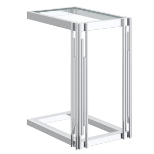 Worldwide Home Furnishings Estrel-accent Table: Contemporary Art-deco Design With Polished Metal Frame & Clear Glass Top Silver Metal,Glass 501-630ch_S