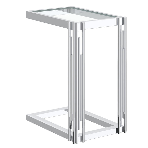 Worldwide Home Furnishings Estrel-accent Table: Contemporary Art-deco Design With Polished Metal Frame & Clear Glass Top Silver Metal,Glass 501-630ch_S