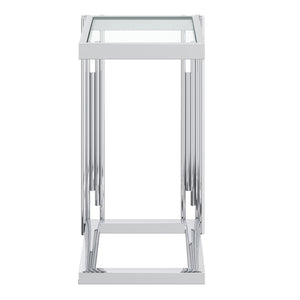 Worldwide Home Furnishings Estrel-accent Table: Contemporary Art-deco Design With Polished Metal Frame & Clear Glass Top Silver Metal,Glass 501-630ch_S