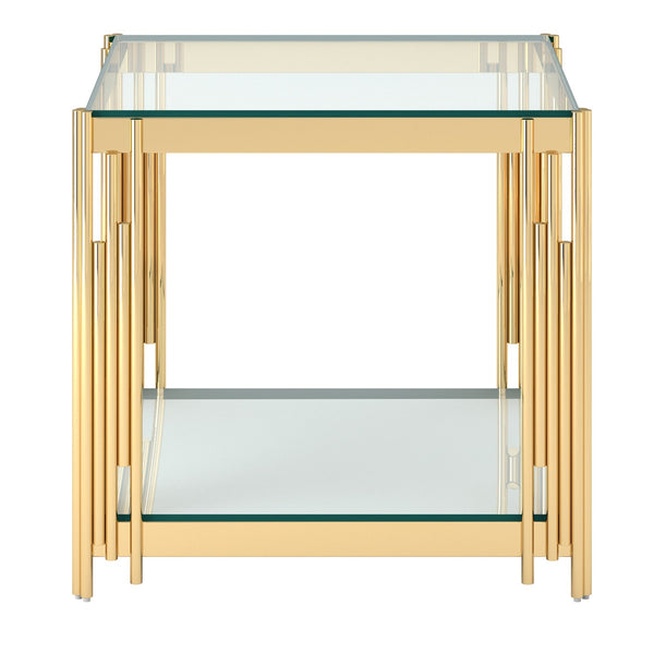 Worldwide Home Furnishings Estrel-accent Table – Contemporary Two-tier Glass-mirror Design For Stylish Living Room Or Bedroom Gold Metal,Glass 501-630gl_L