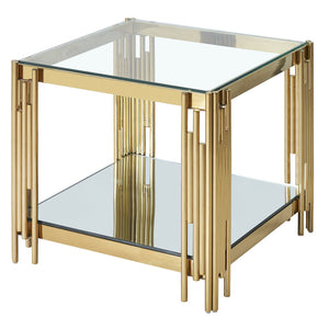 Worldwide Home Furnishings Estrel-accent Table – Contemporary Two-tier Glass-mirror Design For Stylish Living Room Or Bedroom Gold Metal,Glass 501-630gl_L