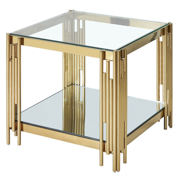 Worldwide Home Furnishings Estrel-accent Table – Contemporary Two-tier Glass-mirror Design For Stylish Living Room Or Bedroom Gold Metal,Glass 501-630gl_L