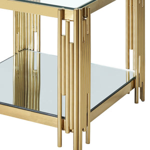 Worldwide Home Furnishings Estrel-accent Table – Contemporary Two-tier Glass-mirror Design For Stylish Living Room Or Bedroom Gold Metal,Glass 501-630gl_L