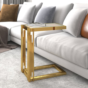 Worldwide Home Furnishings Estrel-accent Table: Contemporary Art-deco Design With Polished Metal Frame & Clear Glass Top Gold Metal,Glass 501-630gl_S