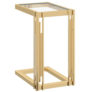 Worldwide Home Furnishings Estrel-accent Table: Contemporary Art-deco Design With Polished Metal Frame & Clear Glass Top Gold Metal,Glass 501-630gl_S