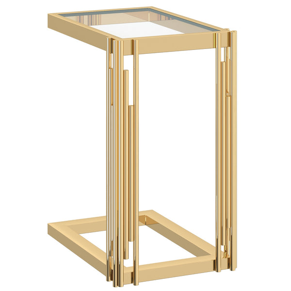 Worldwide Home Furnishings Estrel-accent Table: Contemporary Art-deco Design With Polished Metal Frame & Clear Glass Top Gold Metal,Glass 501-630gl_S