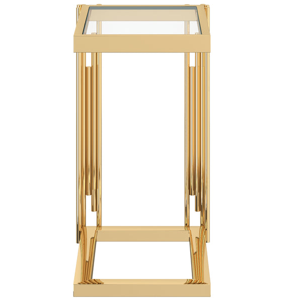 Worldwide Home Furnishings Estrel-accent Table: Contemporary Art-deco Design With Polished Metal Frame & Clear Glass Top Gold Metal,Glass 501-630gl_S