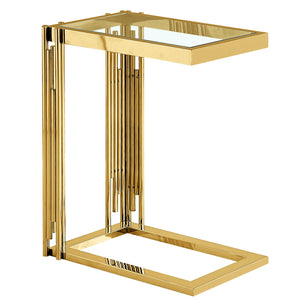 Worldwide Home Furnishings Estrel-accent Table: Contemporary Art-deco Design With Polished Metal Frame & Clear Glass Top Gold Metal,Glass 501-630gl_S