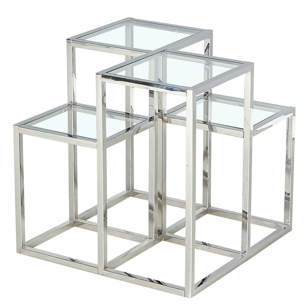 Worldwide Home Furnishings Casini-accent Table - Stylish Cluster Design With Polished Metal And Clear Glass For Any Space Silver Metal,Glass 501-632ch