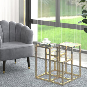 Worldwide Home Furnishings Casini-accent Table - Stylish Cluster Design With Polished Metal And Clear Glass For Any Space Gold Metal,Glass 501-632gl