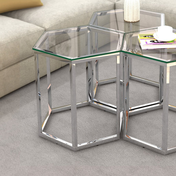 Worldwide Home Furnishings Fleur-accent Table - Versatile Modular Design For Creative Layouts In Living Room Or Bedroom Spaces Silver Metal,Glass 501-635ch