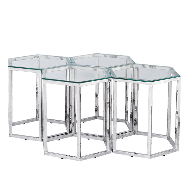 Worldwide Home Furnishings Fleur-accent Table - Versatile Modular Design For Creative Layouts In Living Room Or Bedroom Spaces Silver Metal,Glass 501-635ch