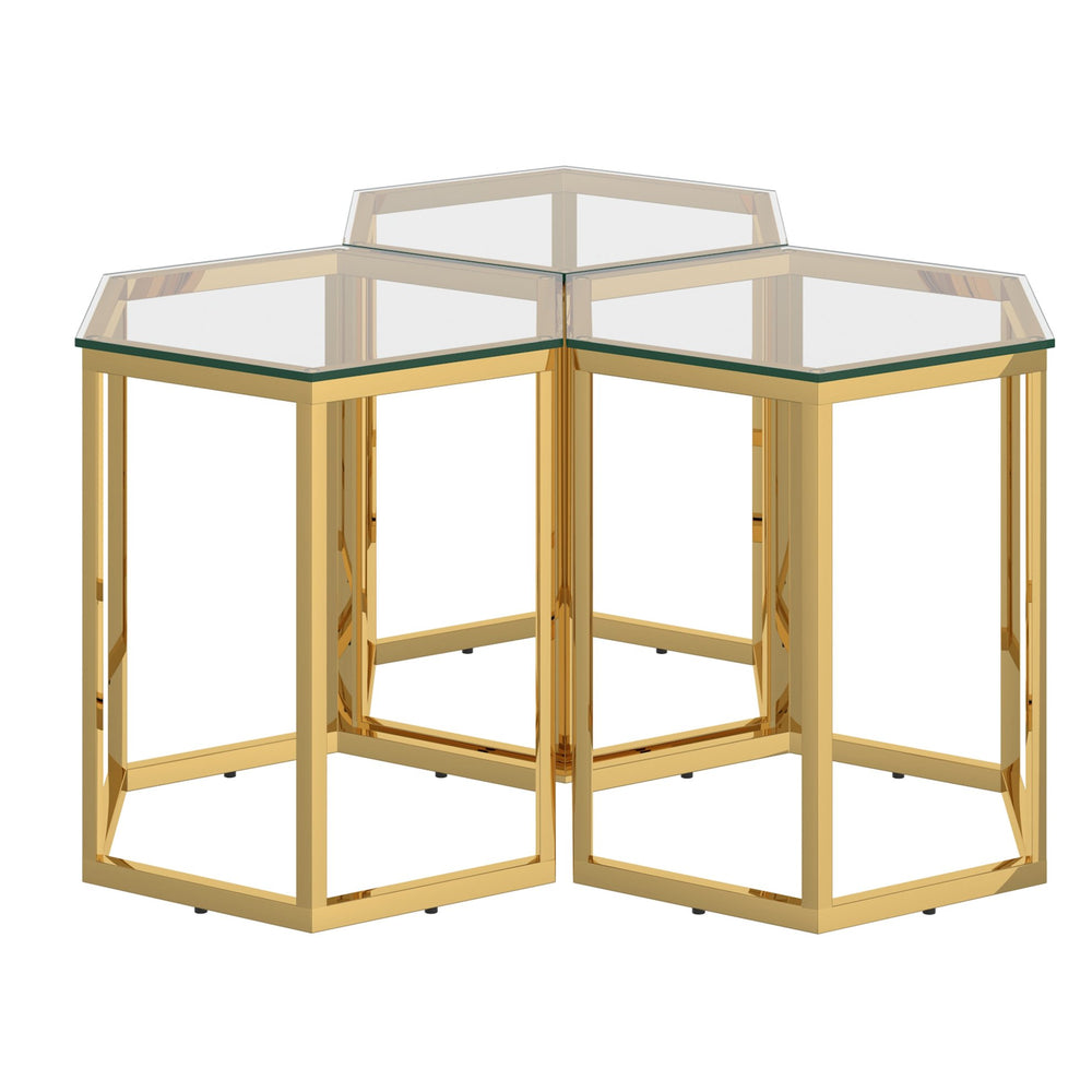 Worldwide Home Furnishings Fleur-3pc Modular Accent Table Set - Chic Gold Design For Versatile Layouts In Any Modern Space Gold Metal,Glass 501-635gl-3