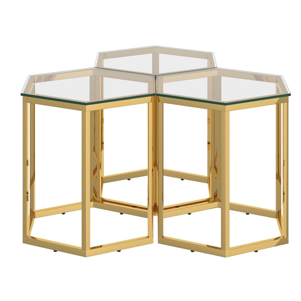 Worldwide Home Furnishings Fleur-3pc Modular Accent Table Set - Chic Gold Design For Versatile Layouts In Any Modern Space Gold Metal,Glass 501-635gl-3
