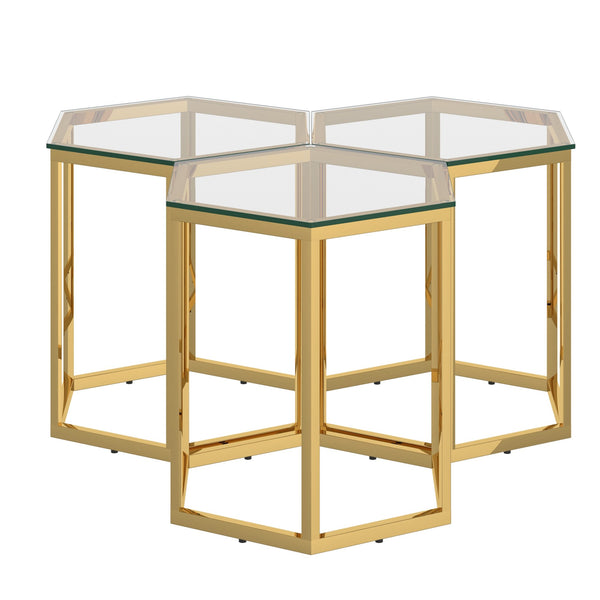 Worldwide Home Furnishings Fleur-3pc Modular Accent Table Set - Chic Gold Design For Versatile Layouts In Any Modern Space Gold Metal,Glass 501-635gl-3