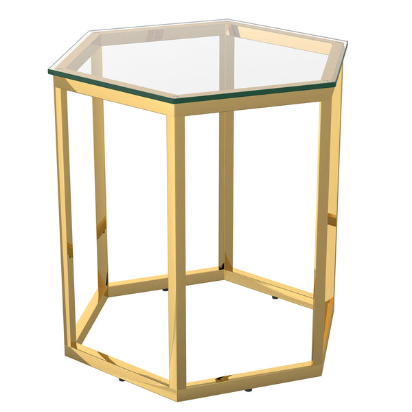 Worldwide Home Furnishings Fleur-3pc Modular Accent Table Set - Chic Gold Design For Versatile Layouts In Any Modern Space Gold Metal,Glass 501-635gl-3