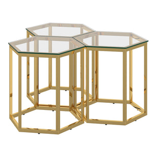 Worldwide Home Furnishings Fleur-3pc Modular Accent Table Set - Chic Gold Design For Versatile Layouts In Any Modern Space Gold Metal,Glass 501-635gl-3