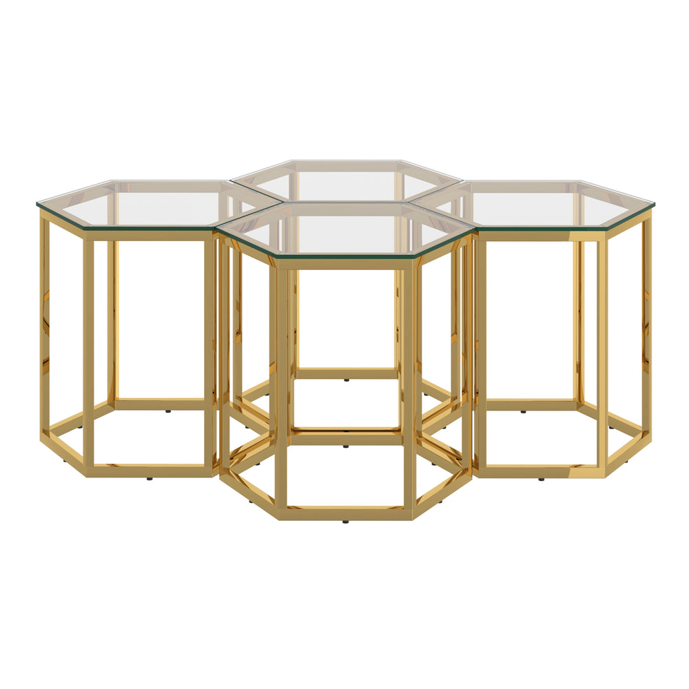 Worldwide Home Furnishings Fleur-4pc Modular Accent Table Set In Gold – Stylish, Contemporary Design For Creative Living Spaces Gold Metal,Glass 501-635gl-4