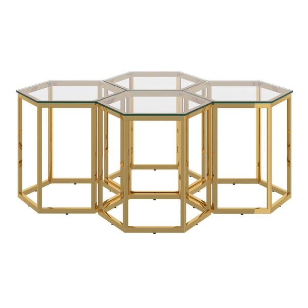 Worldwide Home Furnishings Fleur-4pc Modular Accent Table Set In Gold – Stylish, Contemporary Design For Creative Living Spaces Gold Metal,Glass 501-635gl-4
