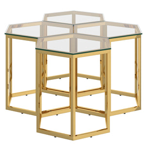 Worldwide Home Furnishings Fleur-4pc Modular Accent Table Set In Gold – Stylish, Contemporary Design For Creative Living Spaces Gold Metal,Glass 501-635gl-4