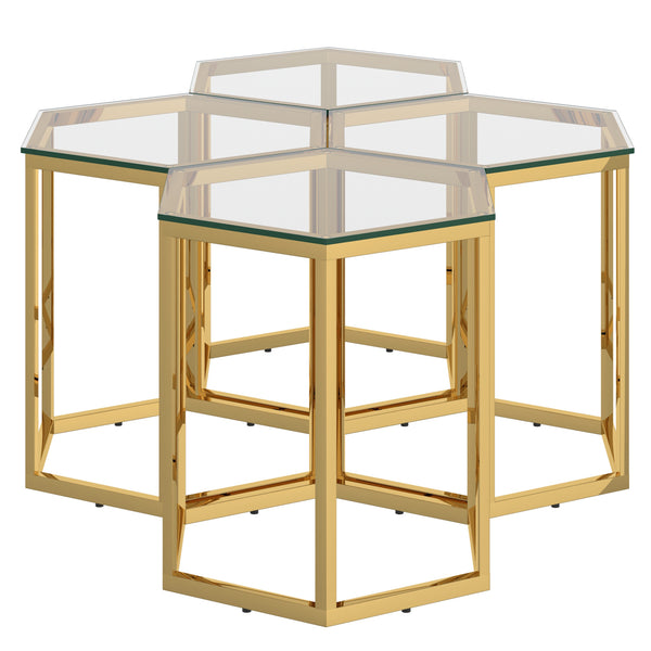 Worldwide Home Furnishings Fleur-4pc Modular Accent Table Set In Gold – Stylish, Contemporary Design For Creative Living Spaces Gold Metal,Glass 501-635gl-4