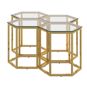 Worldwide Home Furnishings Fleur-4pc Modular Accent Table Set In Gold – Stylish, Contemporary Design For Creative Living Spaces Gold Metal,Glass 501-635gl-4
