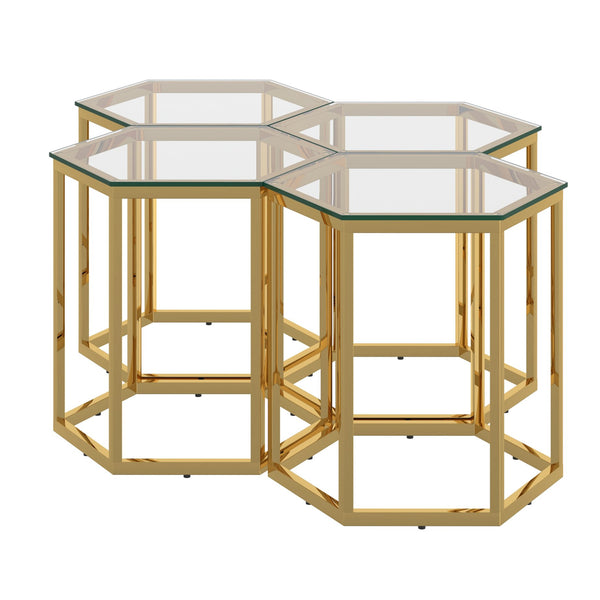 Worldwide Home Furnishings Fleur-4pc Modular Accent Table Set In Gold – Stylish, Contemporary Design For Creative Living Spaces Gold Metal,Glass 501-635gl-4