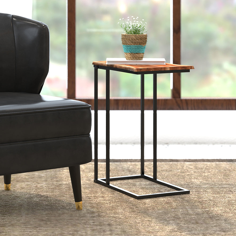 Worldwide Home Furnishings Jivin-accent C-style Table With Live Edge Solid Wood Top & Sturdy Black Iron Frame For Any Space Natural,Black Solid Wood,Iron 501-676nat