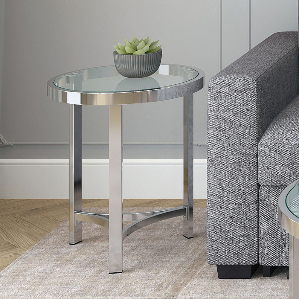 Worldwide Home Furnishings Strata-accent Stylish Round Chrome Table With Tempered Glass Top - Perfect For Any Space Decor! Chrome Metal,Glass 501-746
