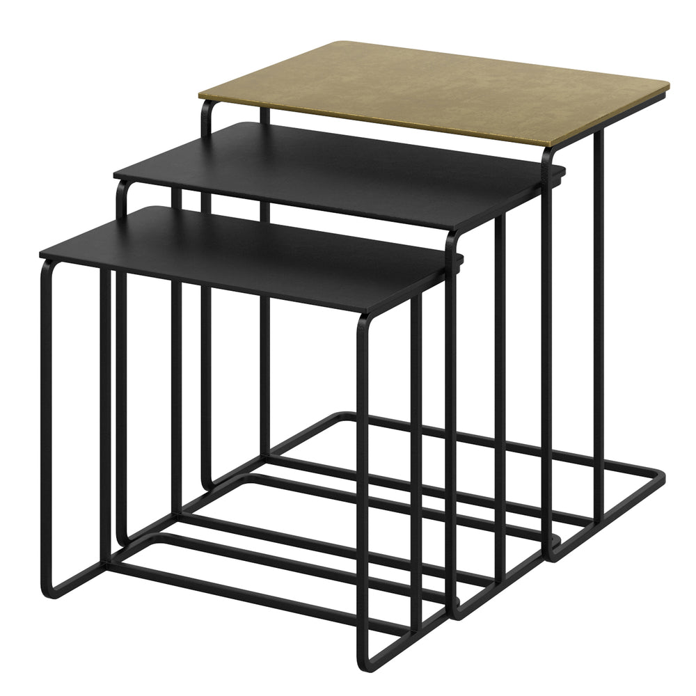 Worldwide Home Furnishings Bristol-3pc Nesting Accent Tables - Industrial Chic Design In Antique Gold & Black Finish Set Antique Gold,Black Cast Aluminum 501-855gl_Bk