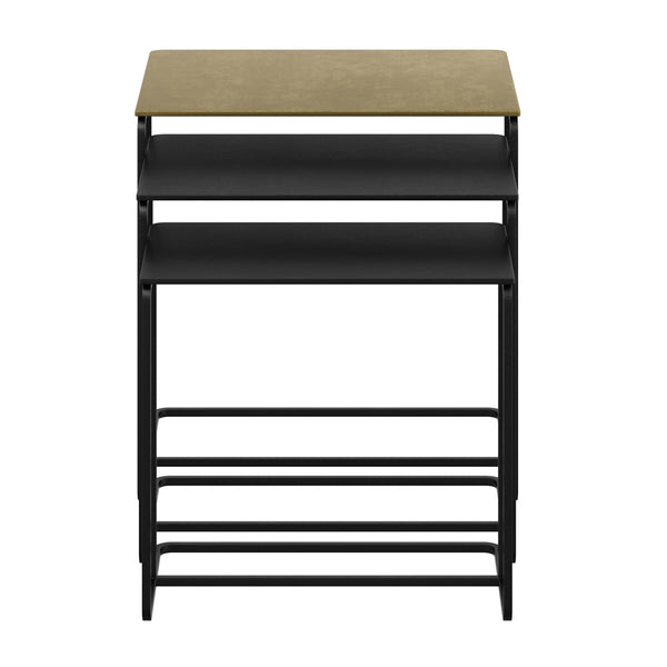 Worldwide Home Furnishings Bristol-3pc Nesting Accent Tables - Industrial Chic Design In Antique Gold & Black Finish Set Antique Gold,Black Cast Aluminum 501-855gl_Bk