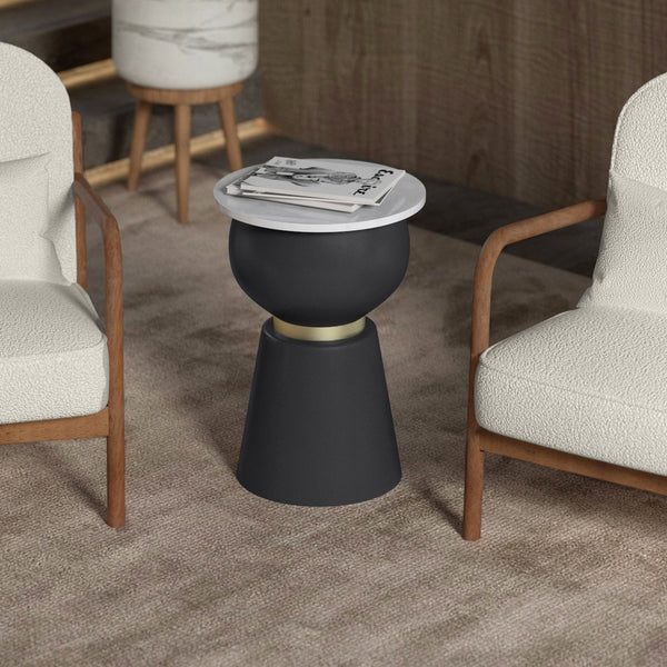 Worldwide Home Furnishings Alora-accent Table - Versatile White Marble & Black Iron Design With Brushed Gold Touch For Home Decor Black,White,Brushed Gold Marble,Metal 501-924wt