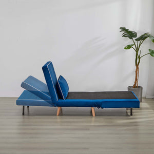 English Elm CANON Velvet Foldable Sleeper Chair with Piping — 3-Position Quiet Recline, Converts to Bed Fast Blue W3391P324987