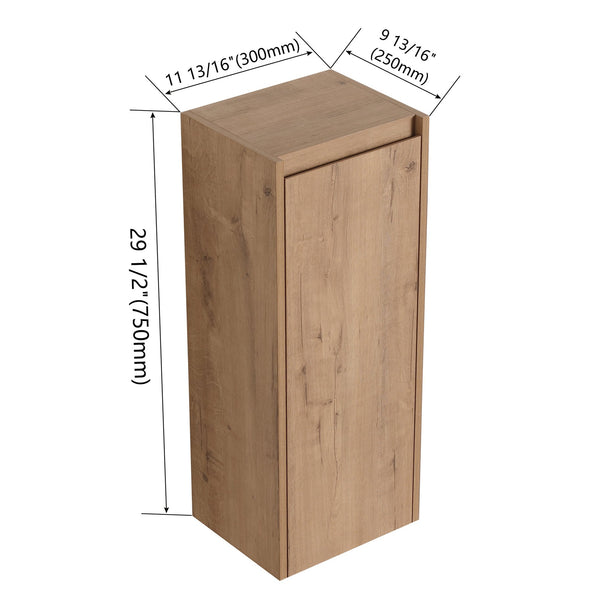English Elm 12" Wall-Mounted Bathroom Side Cabinet with Soft-Close Hinges, Hidden Handle, Water-Resistant Finish W999P196498