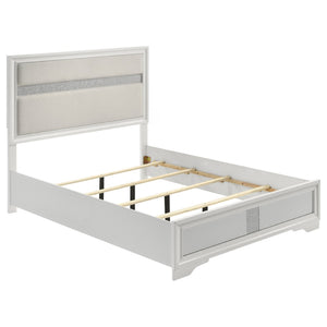 English Elm Annie Glam Queen Bed Glittering Stripe Upholstered Headboard Padded White Panel Frame B062S01599